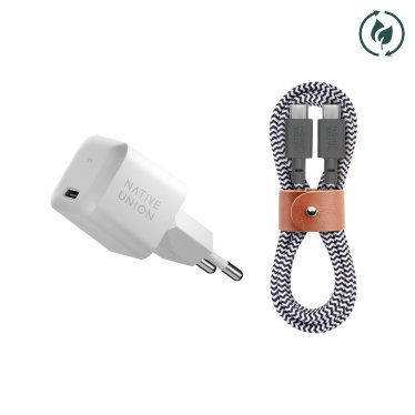 Native Union Fast GaN Charger/Belt Cable Bundle - 30W - 1.2m - White/Zebra