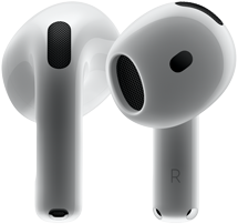 Voor- en achterkant van AirPods 4 met het nieuwe design