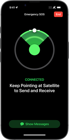 Demonstratie van SOS-noodmelding via satelliet op iPhone 16e