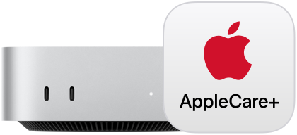 Vooraanzicht van zilverkleurige Mac mini en AppleCare+